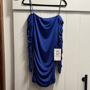 B Darlin Royal Blue Ruched Strapless Mini Dress 13/14 Bodycon NEW Party Dance